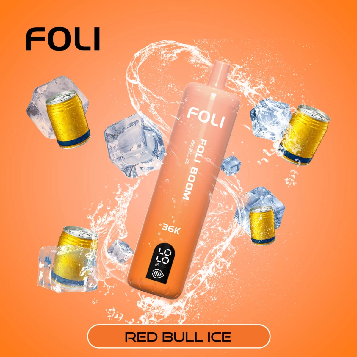 FOLI BOOM 36K Disposable Vape Red Bull Ice Flavor, 36000 Puffs Rechargeable Vape with Digital Screen, Bulk Disposable E-Cigarette Wholesale