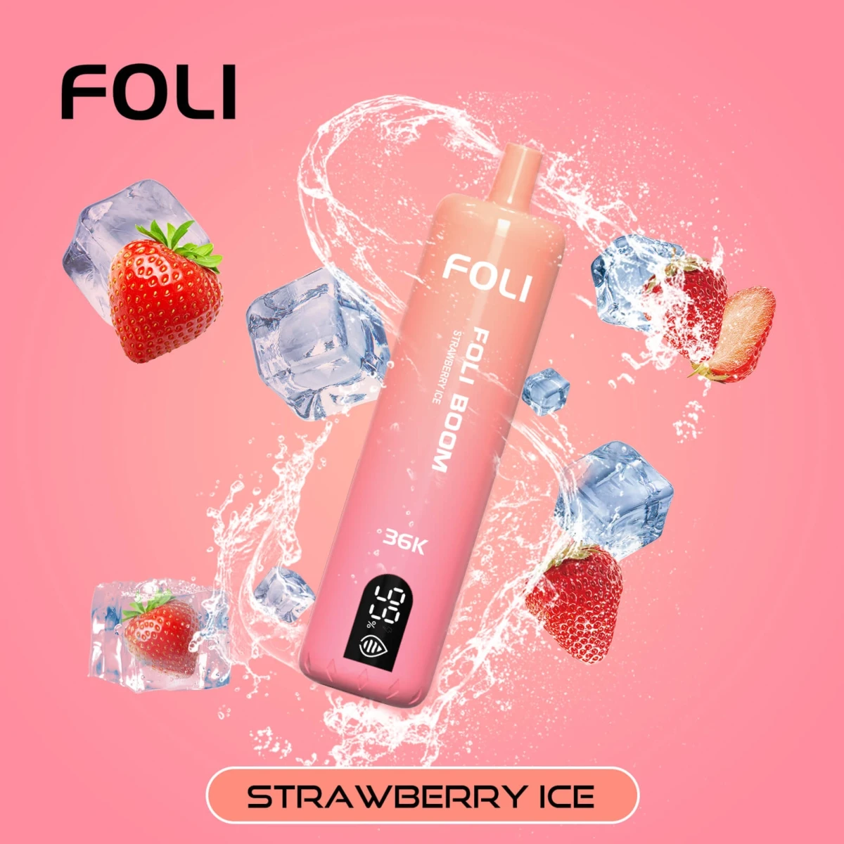 FOLI BOOM 36K Disposable Vape Strawberry Ice Flavor, 36000 Puffs Rechargeable E-Cigarette with Digital Display, Bulk Vape Wholesale