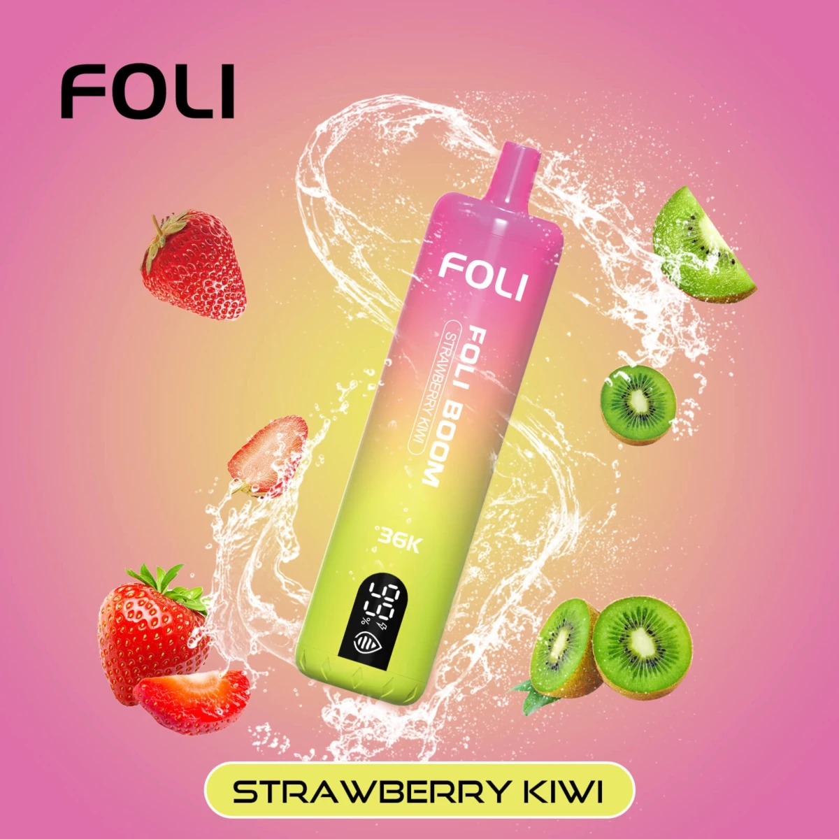 FOLI BOOM 36K Disposable Vape Strawberry Kiwi Flavor, 36000 Puffs Rechargeable Vape with Digital Screen, Bulk Disposable E-Cigarette Wholesale