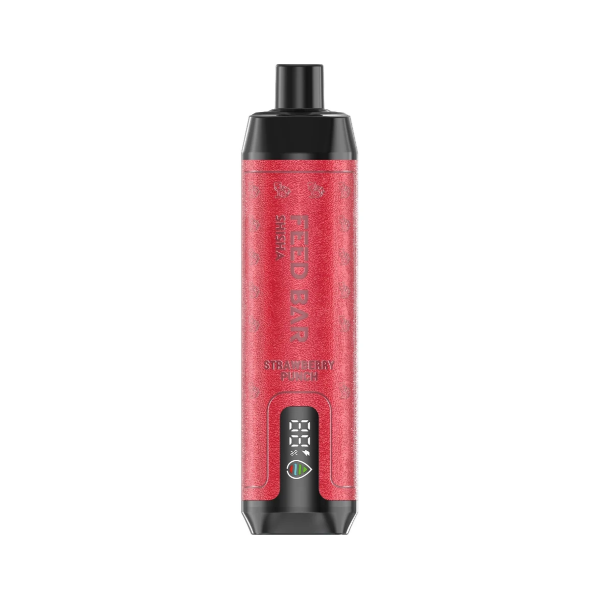 Red FEED BAR Shisha disposable vape with Strawberry Punch flavor, featuring vertical 