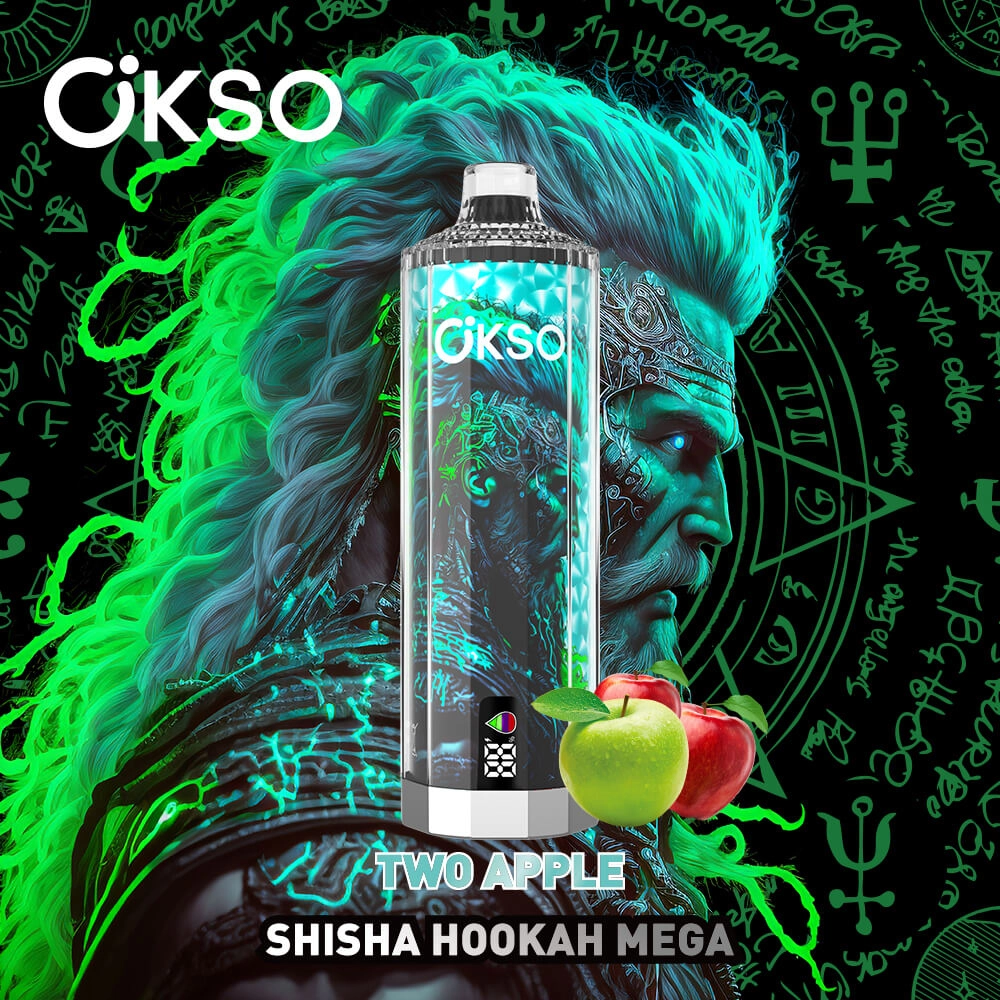 Okso shisha hookah mega two apple disposable vape, two apple flavor, digital screen rechargeable hookah vape bulk