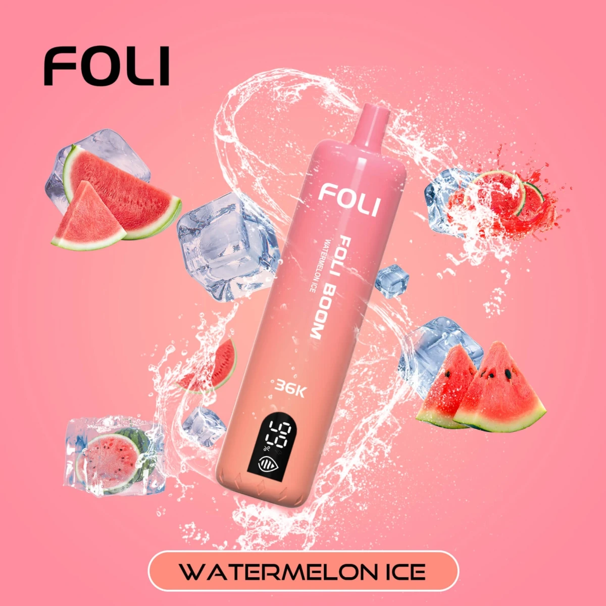 FOLI BOOM 36K Disposable Vape Watermelon Ice Flavor, 36000 Puffs Rechargeable Vape with Digital Screen, Bulk Disposable E-Cigarette Wholesale