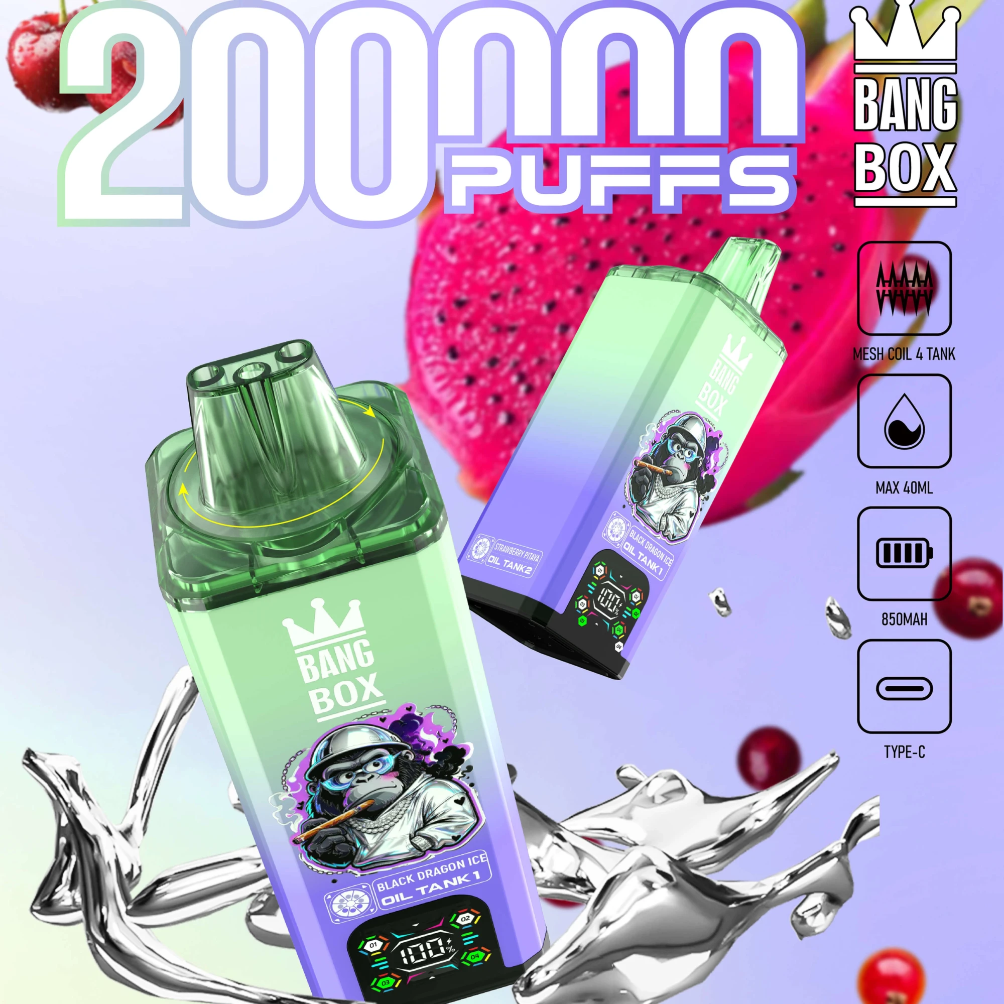 Bang Box 200000 200K Puffs Disposable Vape 8 in 1 Flavors Smart Screen Factory Direct - Image 5