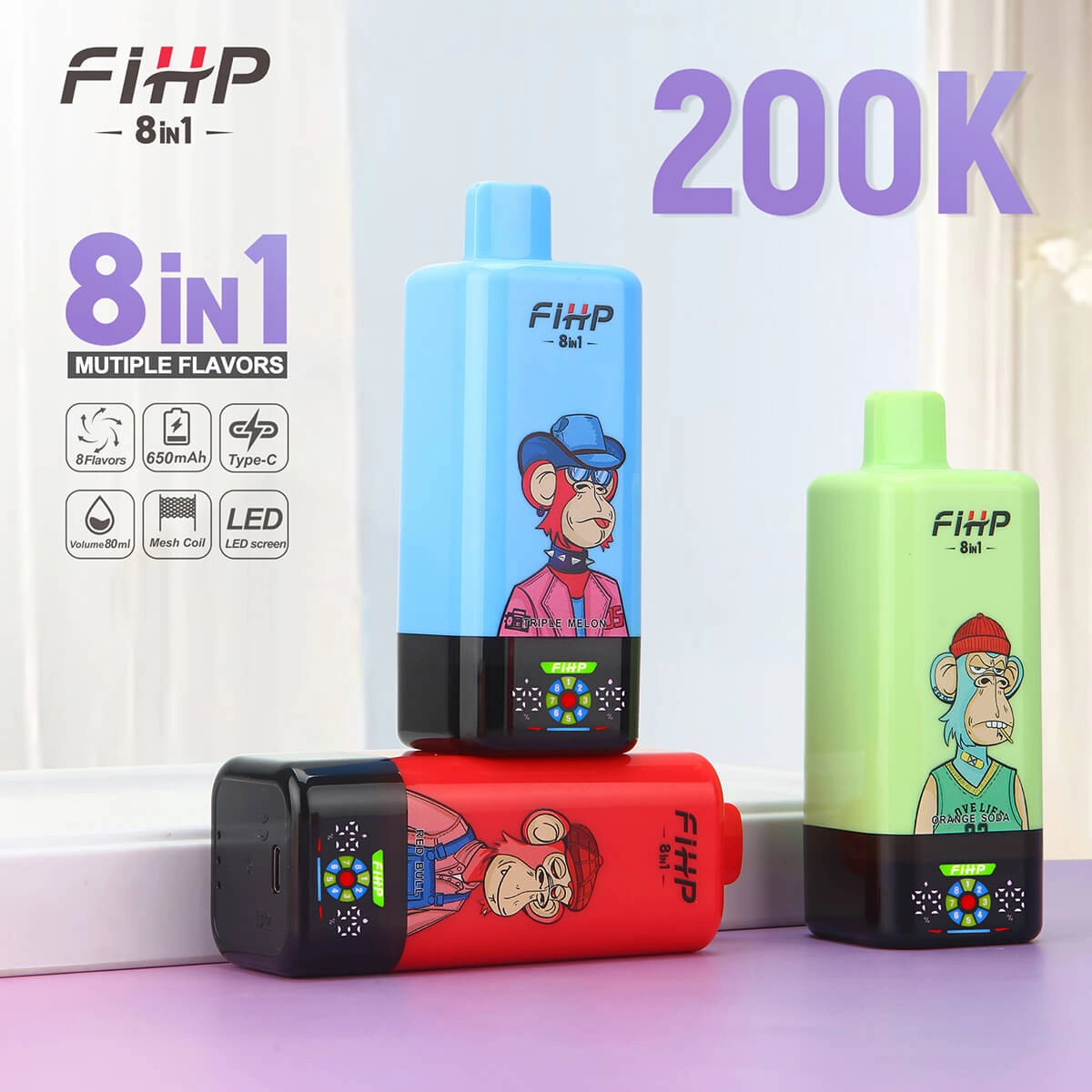 Alternative view of FIHP 200k 8in1 Puffs Disposable Vape Wholesale 200000 Puffs
