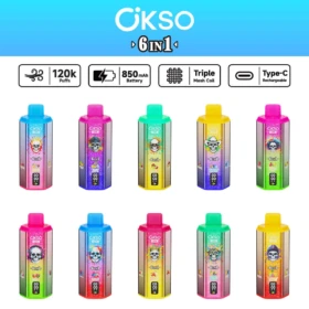 Okso 6in1 120k Disposable vape Mesh Coil Technology  Wholesale Bulk Buy Multi Options