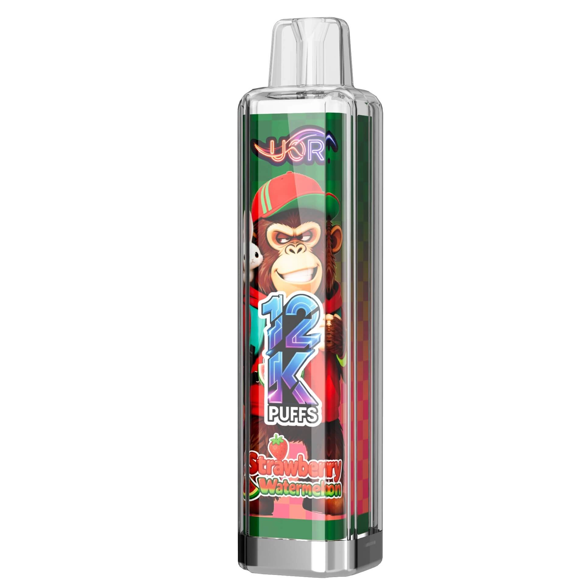 UOR 12K puffs disposable vape, Strawberry Watermelon flavor, gorilla monkey design, 12000 puffs, transparent vape pen