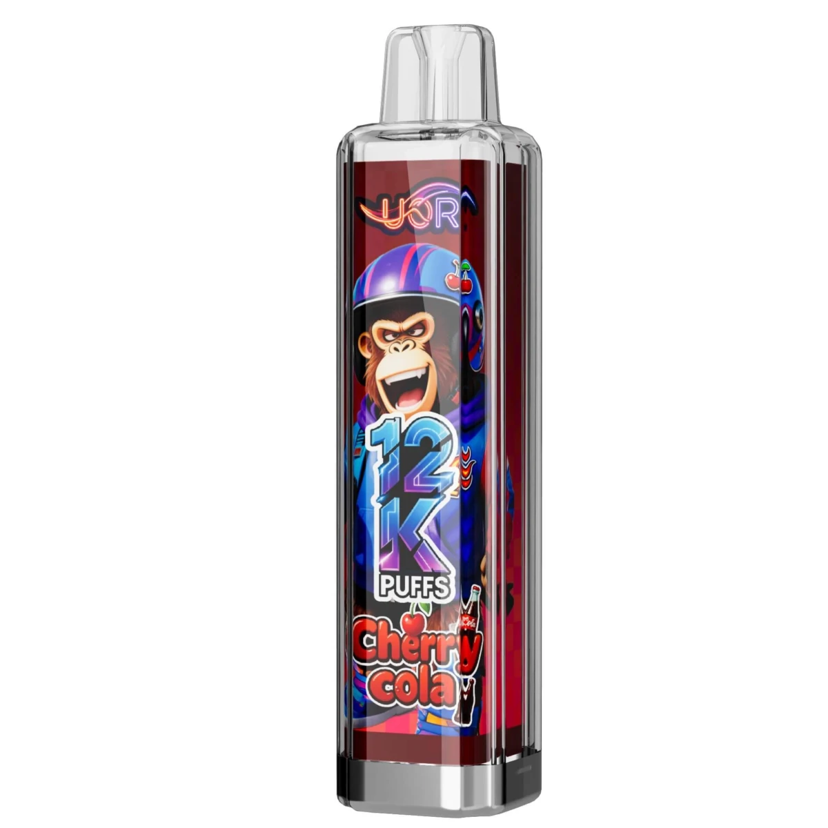 UOR 12K puffs disposable vape, Cherry Cola flavor, gorilla monkey design, 12000 puffs, transparent vape pen