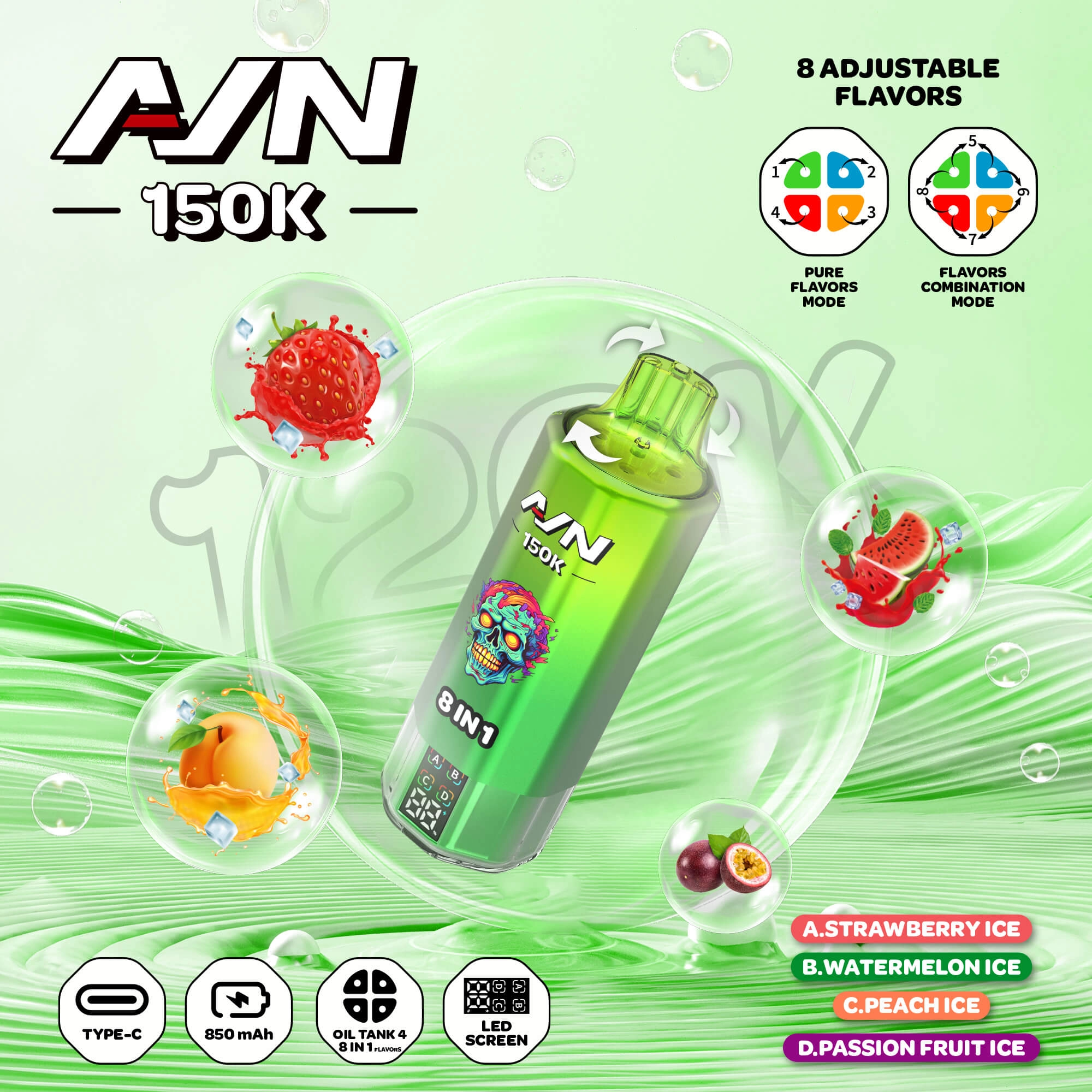 EU warehouse AIVONO AIM AVN 150K Disposable Vapes 8 IN1 Flavor 150000 Puffs Low Nicotine Wholesale - Image 5