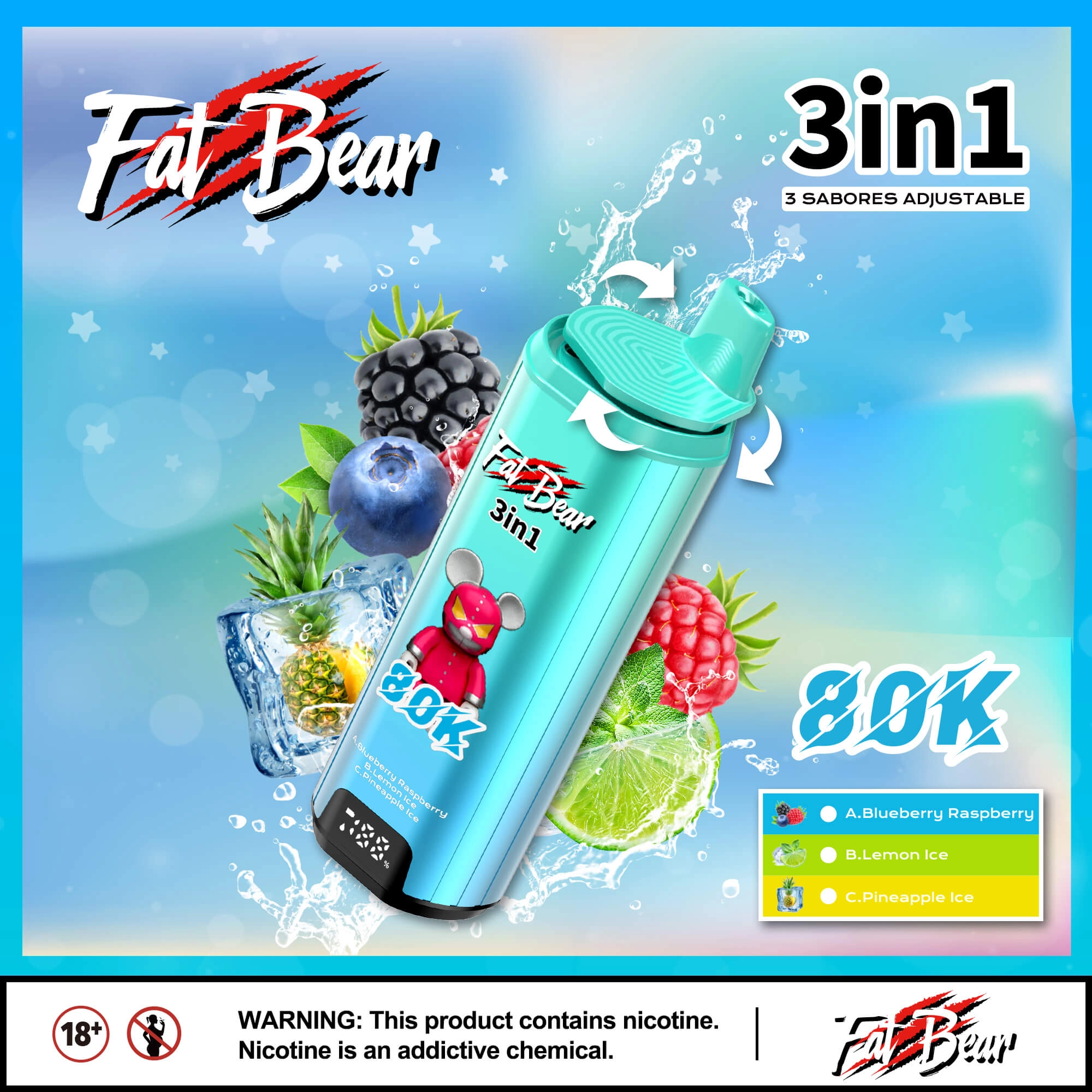 AIVONO AIM FAT BEAR 80000 PUFFS Triple Flavors Low Nicotine Bulk Buy Original Rechargeable Disposable Vapes Wholesale - Image 8