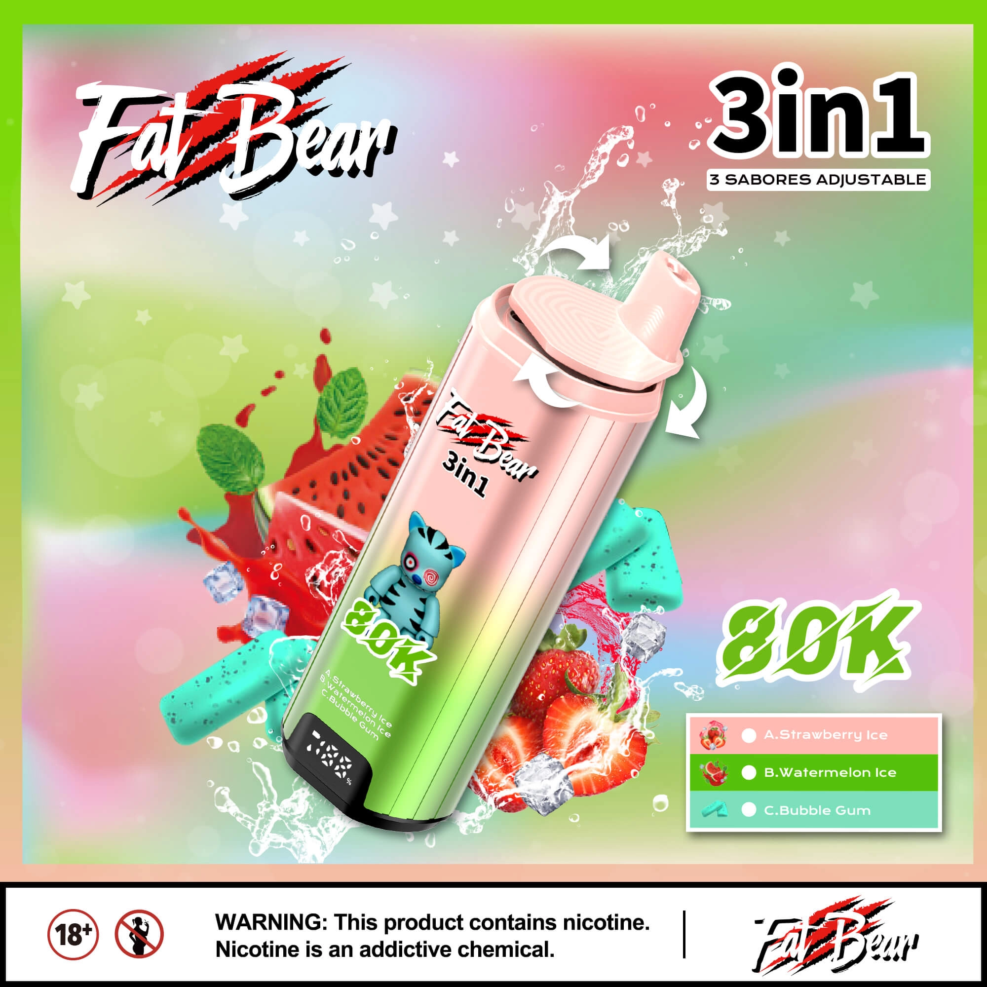 AIVONO AIM FAT BEAR 80000 PUFFS Triple Flavors Low Nicotine Bulk Buy Original Rechargeable Disposable Vapes Wholesale - Image 7