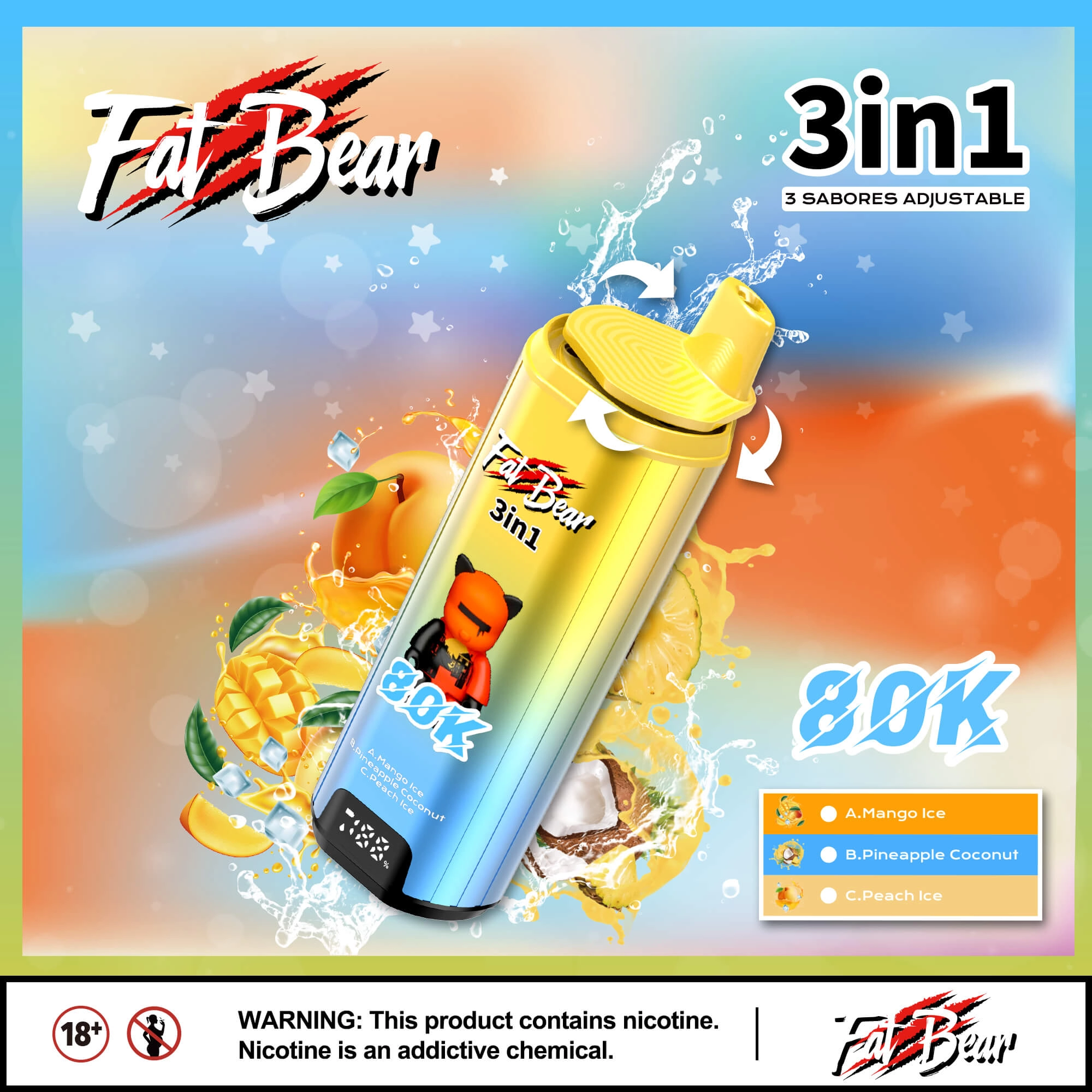 AIVONO AIM FAT BEAR 80000 PUFFS Triple Flavors Low Nicotine Bulk Buy Original Rechargeable Disposable Vapes Wholesale - Image 6
