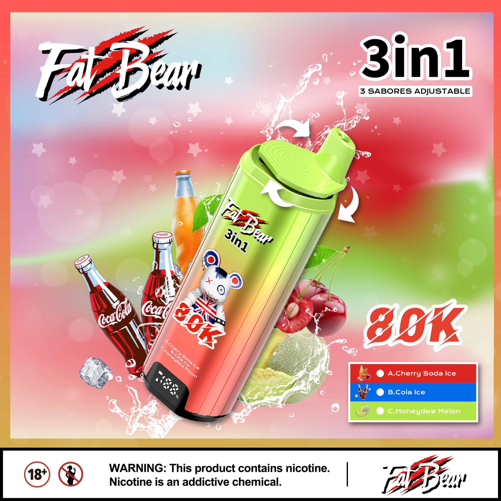 AIVONO AIM FAT BEAR 80000 PUFFS Triple Flavors Low Nicotine Bulk Buy Original Rechargeable Disposable Vapes Wholesale - Image 5