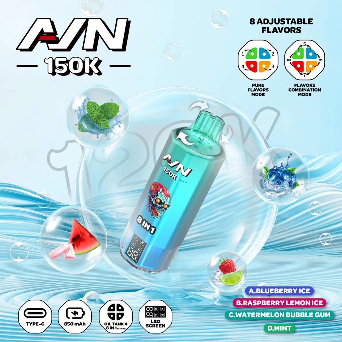 Alternative view of EU warehouse AIVONO AIM AVN 150K Disposable Vapes 8 IN1 Flavor 150000 Puffs Low Nicotine Wholesale