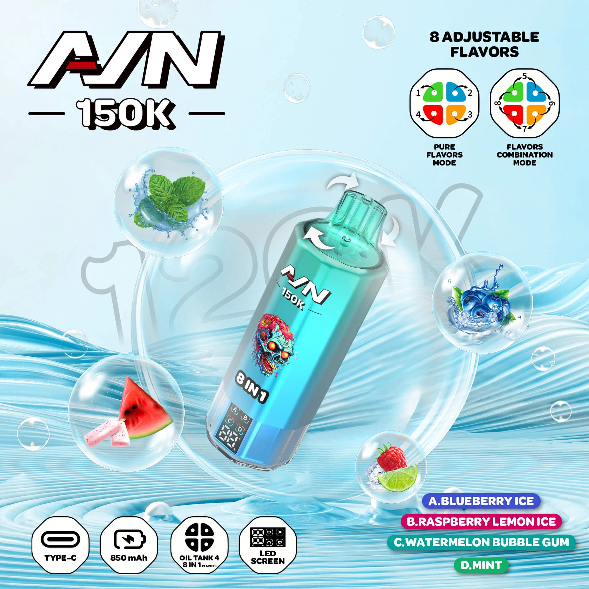EU warehouse AIVONO AIM AVN 150K Disposable Vapes 8 IN1 Flavor 150000 Puffs Low Nicotine Wholesale - Image 2
