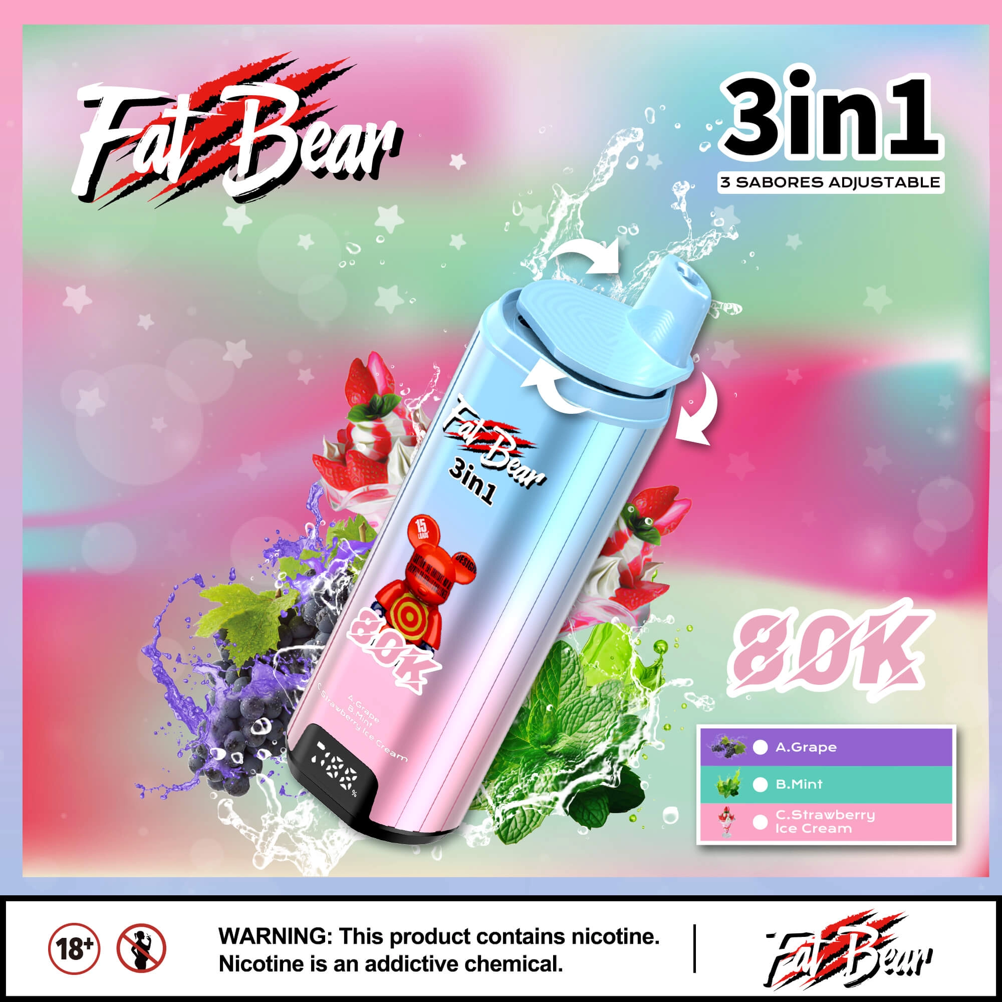 AIVONO AIM FAT BEAR 80000 PUFFS Triple Flavors Low Nicotine Bulk Buy Original Rechargeable Disposable Vapes Wholesale - Image 4