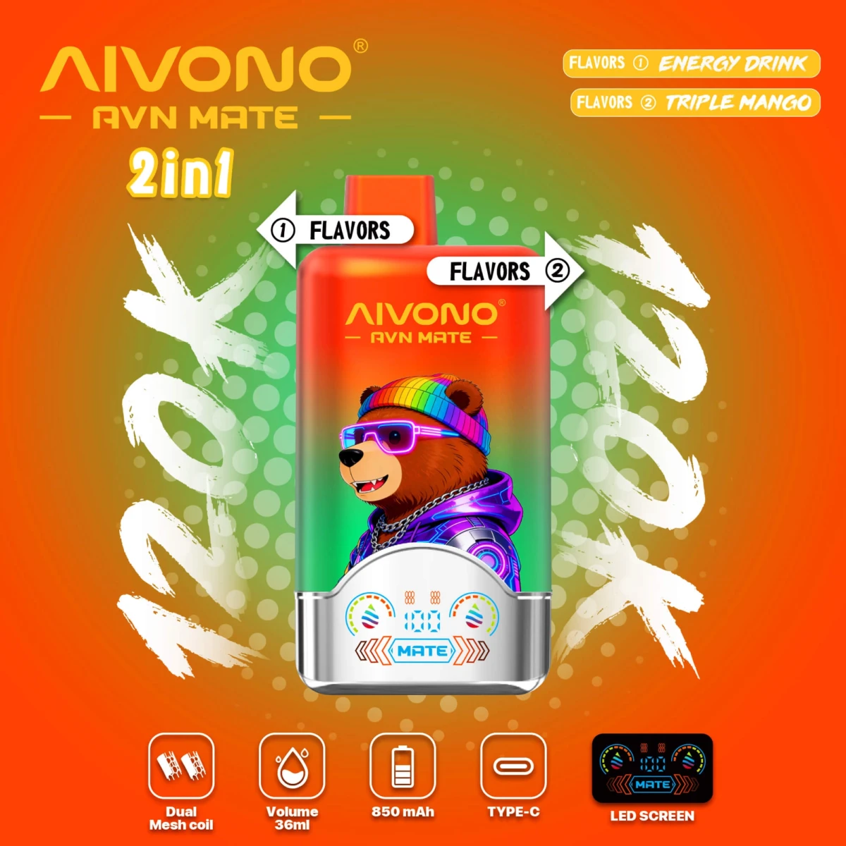 AIVONO AVN MATE 120000 Puffs Disposable Vapes 2 In 1 Taste Wholesale Bulk Buy 120K Smart Screen