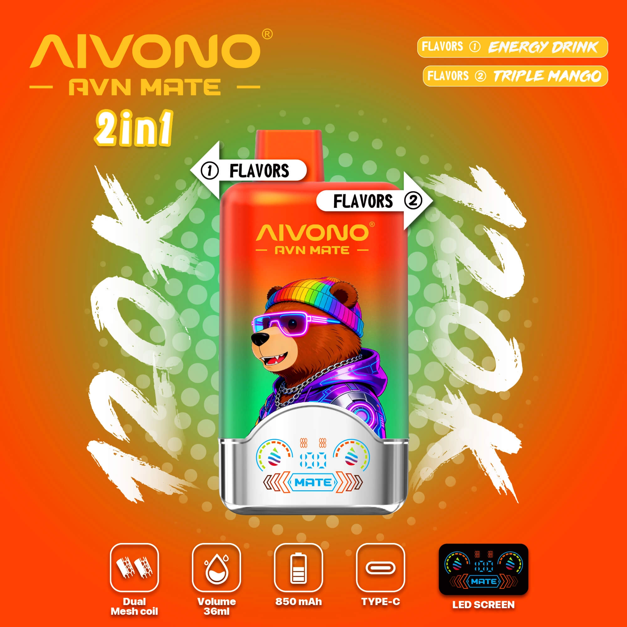 AIVONO AVN MATE 120000 Puffs Disposable Vapes 2 In 1 Taste Wholesale Bulk Buy 120K Smart Screen