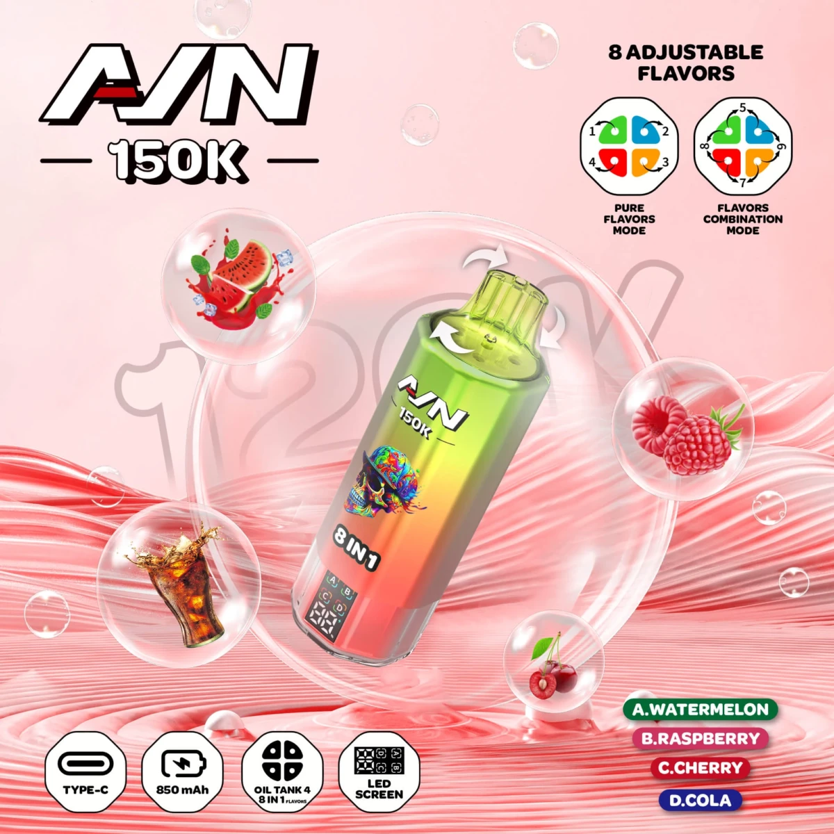 EU warehouse AIVONO AIM AVN 150K Disposable Vapes 8 IN1 Flavor 150000 Puffs Low Nicotine Wholesale
