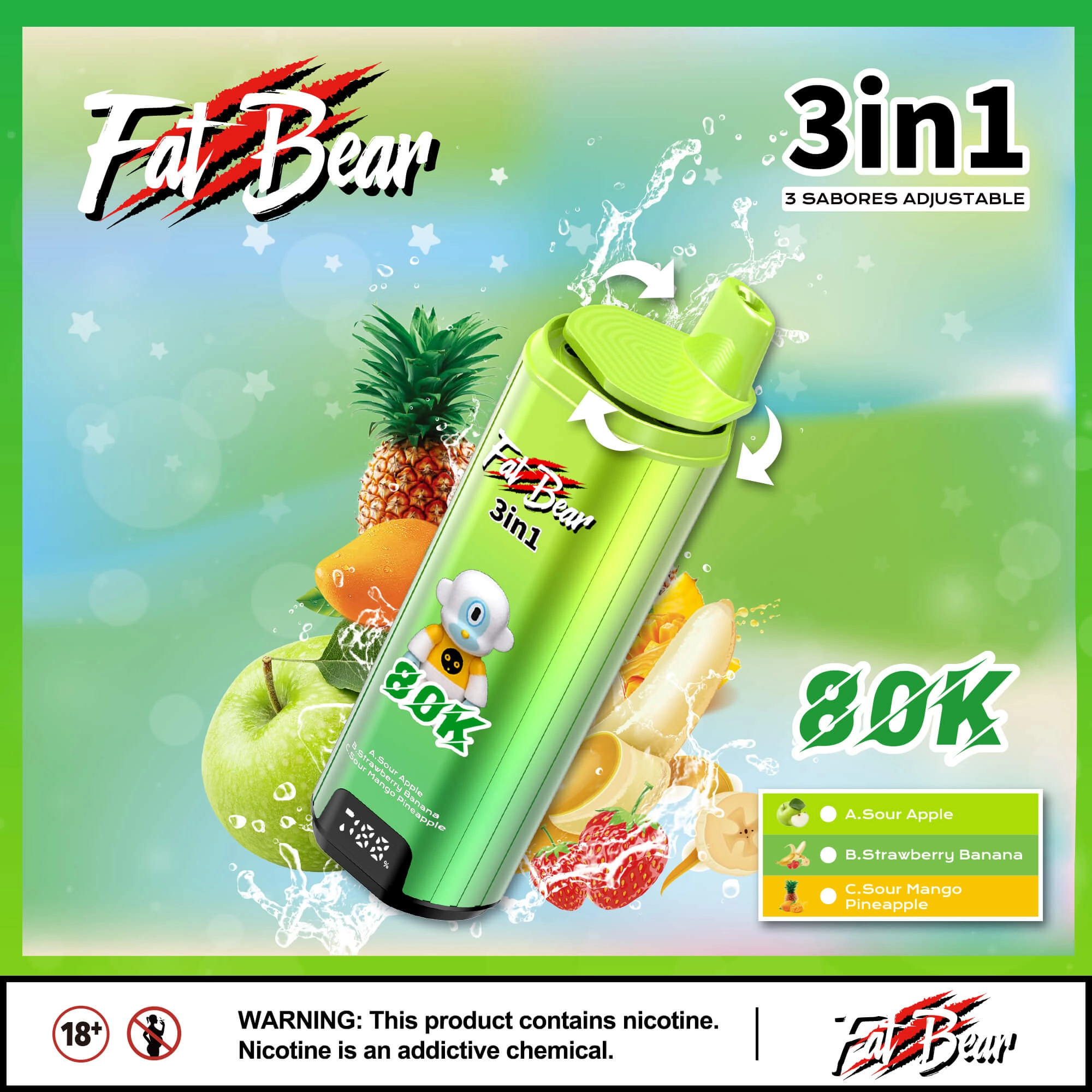 AIVONO AIM FAT BEAR 80000 PUFFS Triple Flavors Low Nicotine Bulk Buy Original Rechargeable Disposable Vapes Wholesale - Image 3