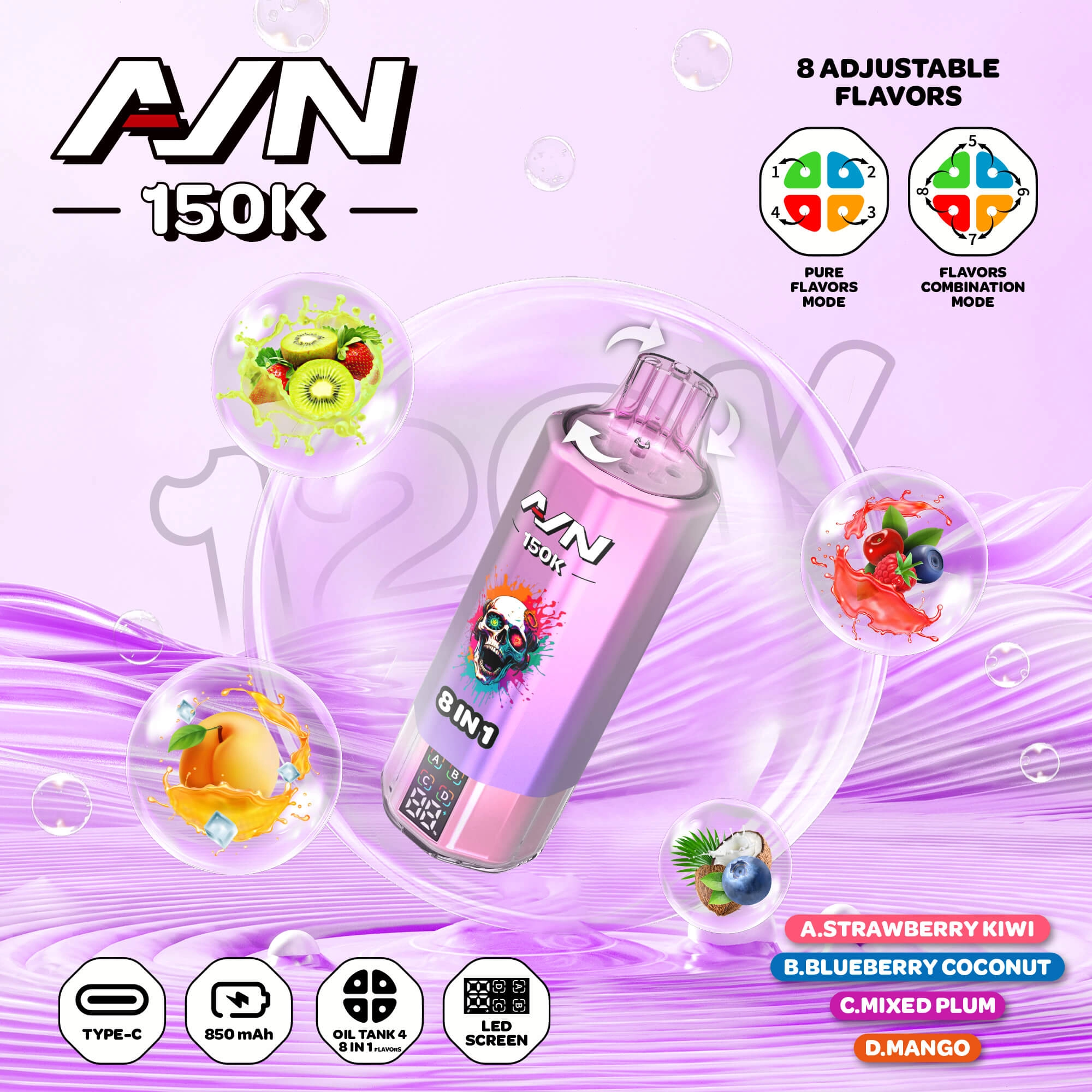 EU warehouse AIVONO AIM AVN 150K Disposable Vapes 8 IN1 Flavor 150000 Puffs Low Nicotine Wholesale - Image 10