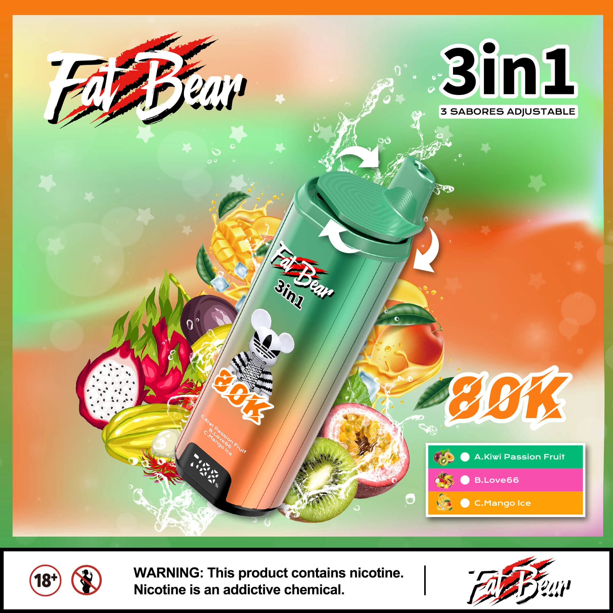 AIVONO AIM FAT BEAR 80000 PUFFS Triple Flavors Low Nicotine Bulk Buy Original Rechargeable Disposable Vapes Wholesale - Image 11