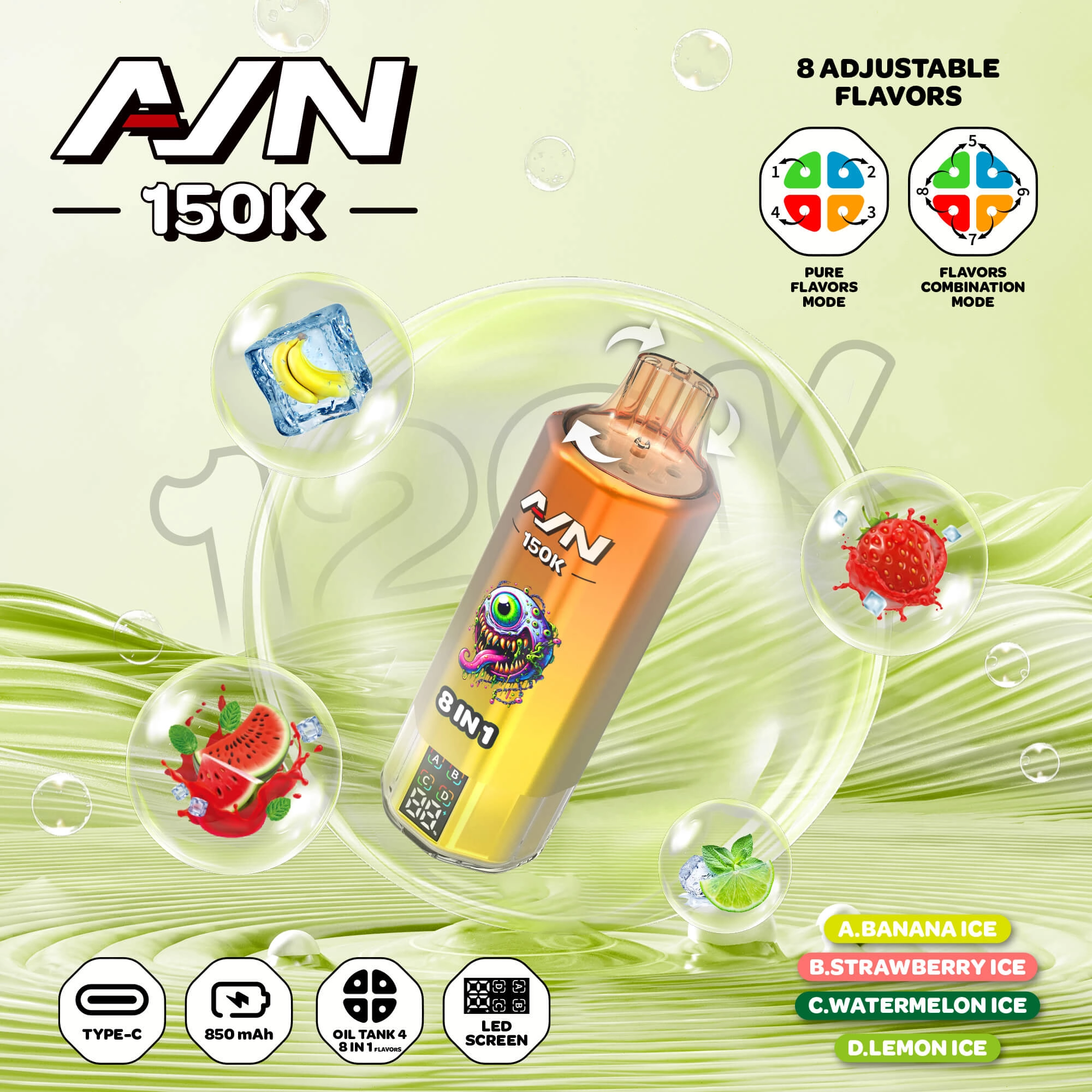 EU warehouse AIVONO AIM AVN 150K Disposable Vapes 8 IN1 Flavor 150000 Puffs Low Nicotine Wholesale - Image 9