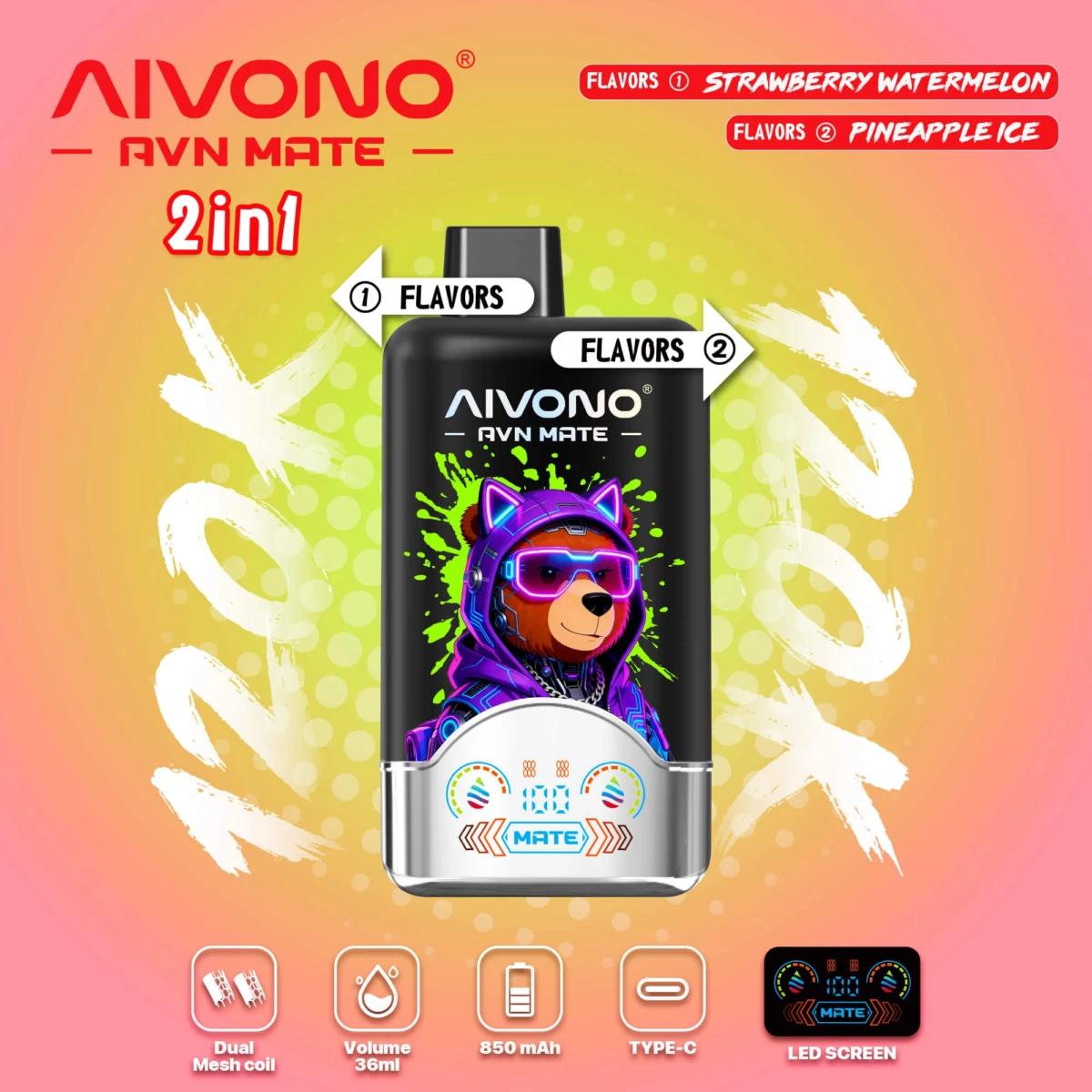 Alternative view of AIVONO AVN MATE 120000 Puffs Disposable Vapes 2 In 1 Taste Wholesale Bulk Buy 120K Smart Screen