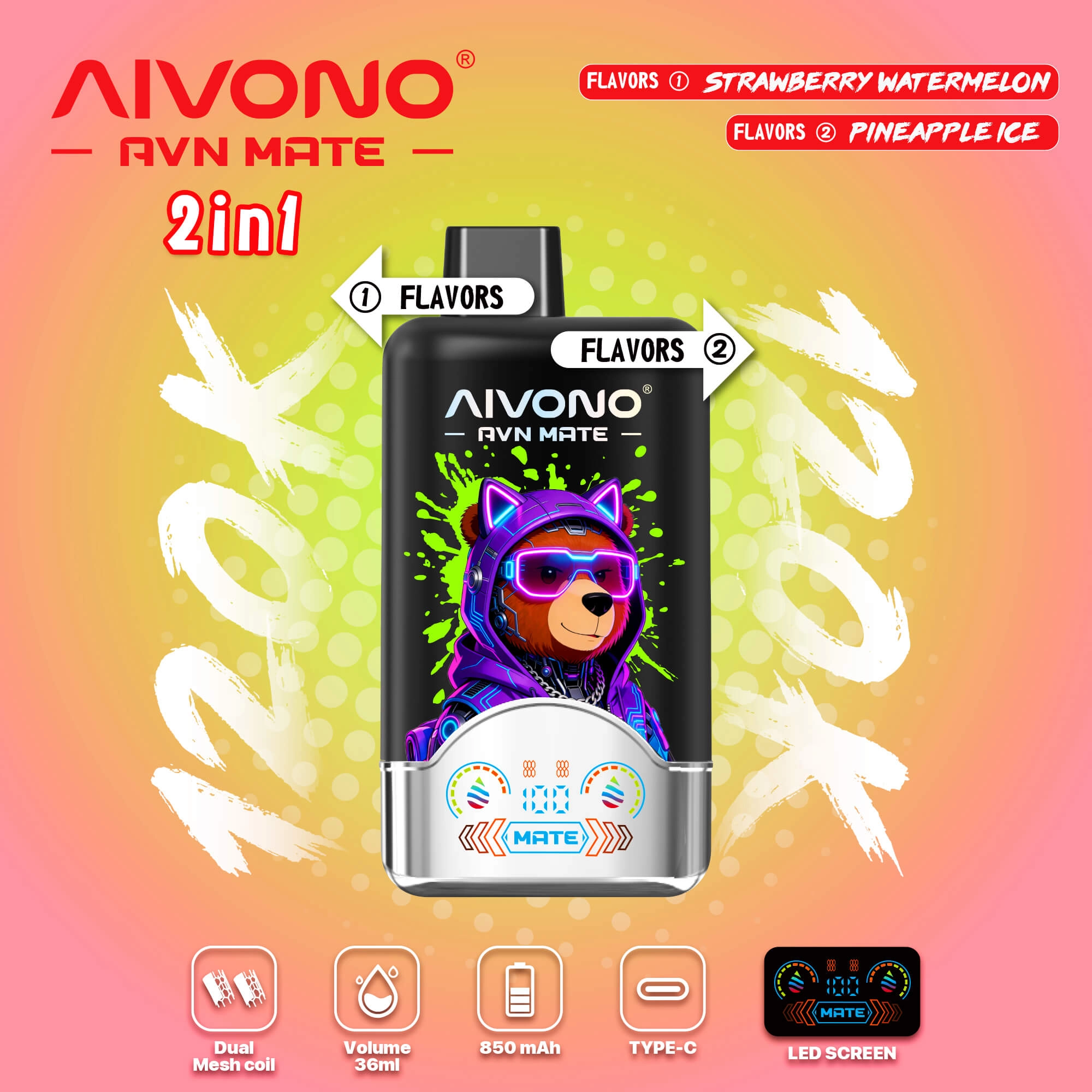 AIVONO AVN MATE 120000 Puffs Disposable Vapes 2 In 1 Taste Wholesale Bulk Buy 120K Smart Screen - Image 2