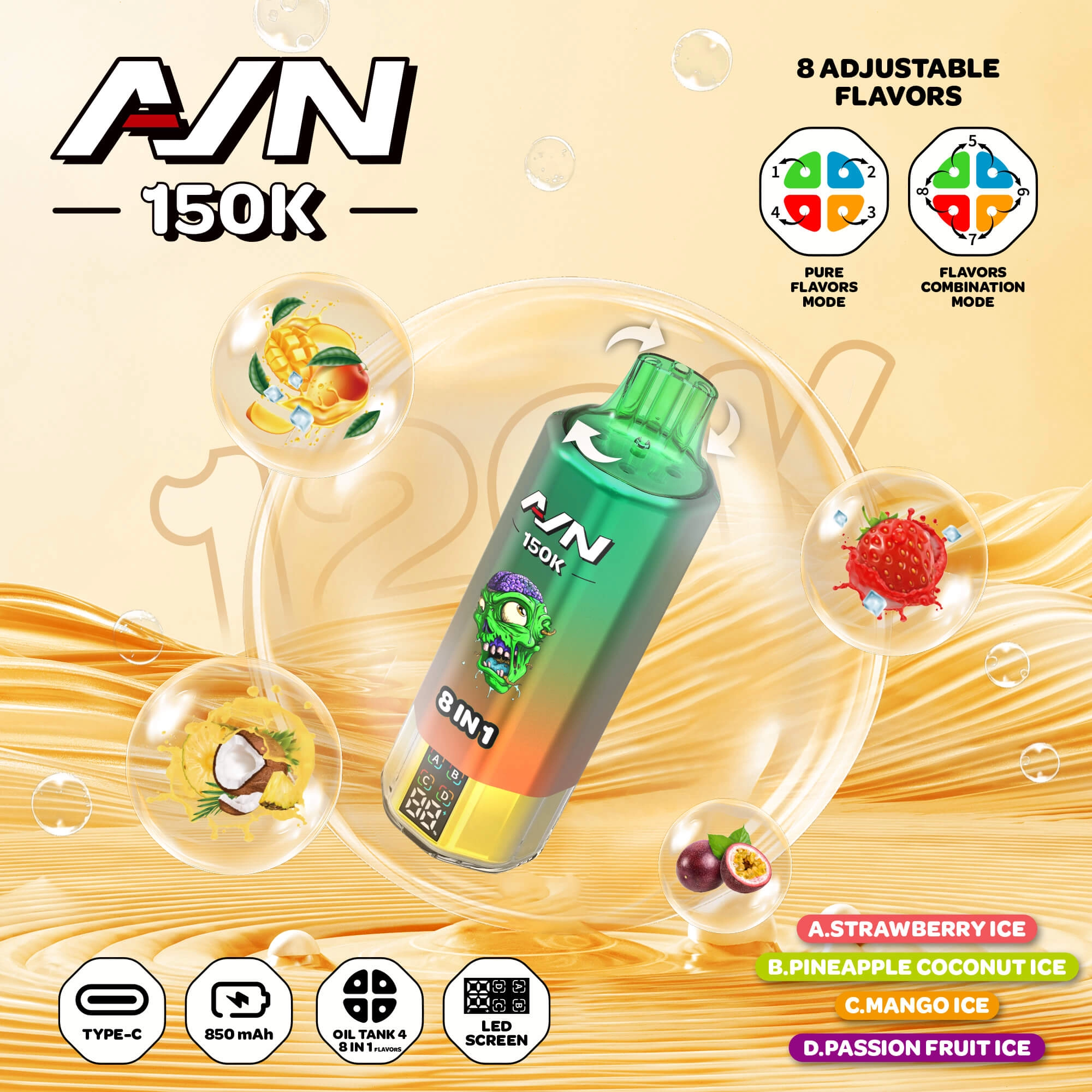 EU warehouse AIVONO AIM AVN 150K Disposable Vapes 8 IN1 Flavor 150000 Puffs Low Nicotine Wholesale - Image 8