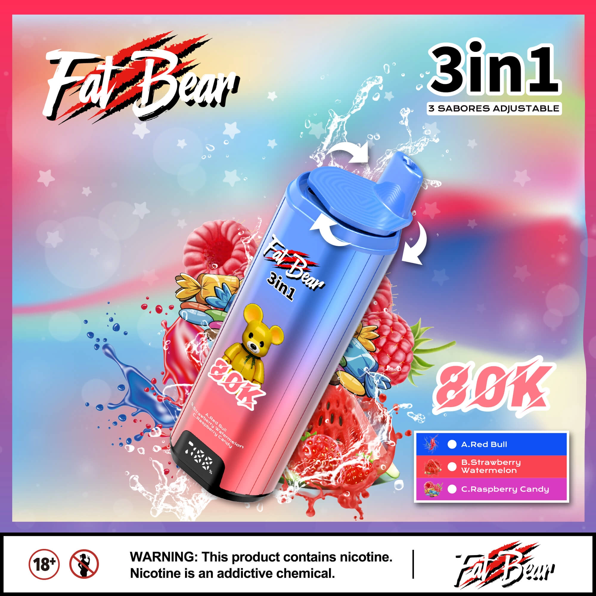 AIVONO AIM FAT BEAR 80000 PUFFS Triple Flavors Low Nicotine Bulk Buy Original Rechargeable Disposable Vapes Wholesale - Image 9