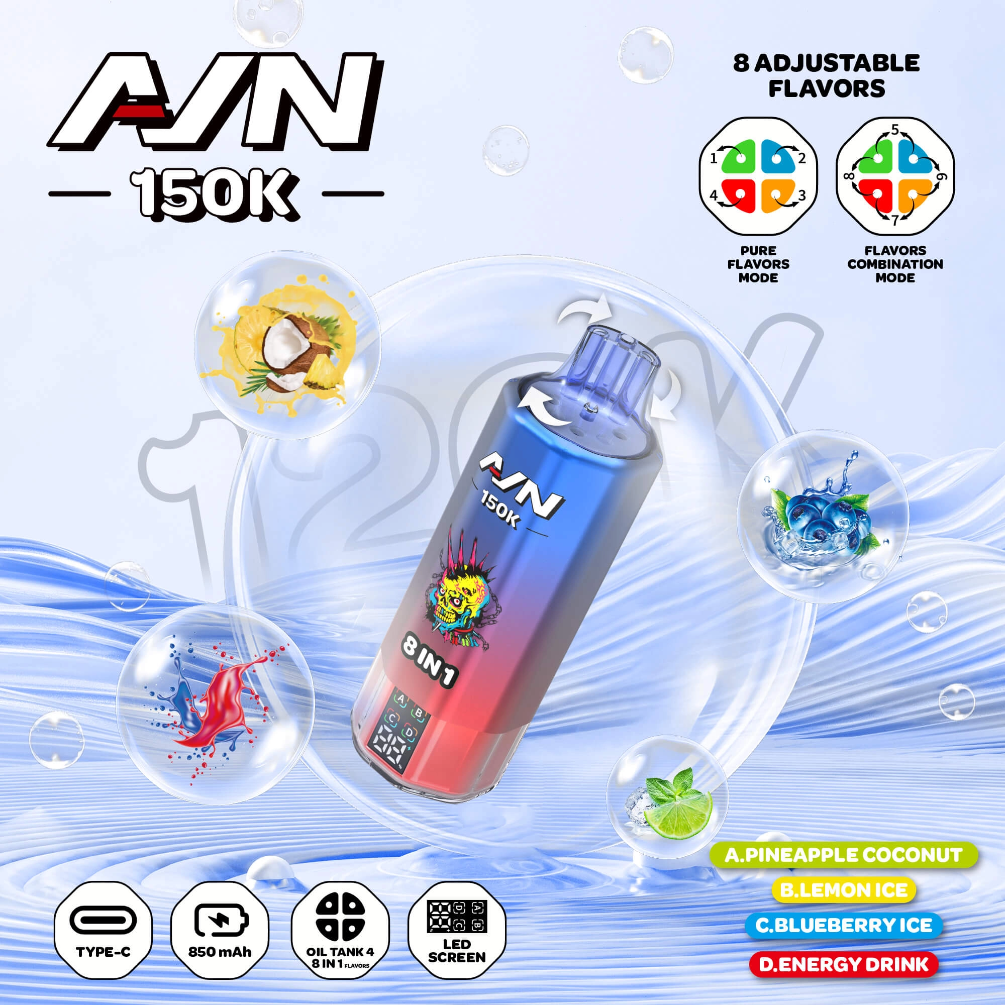 EU warehouse AIVONO AIM AVN 150K Disposable Vapes 8 IN1 Flavor 150000 Puffs Low Nicotine Wholesale - Image 7