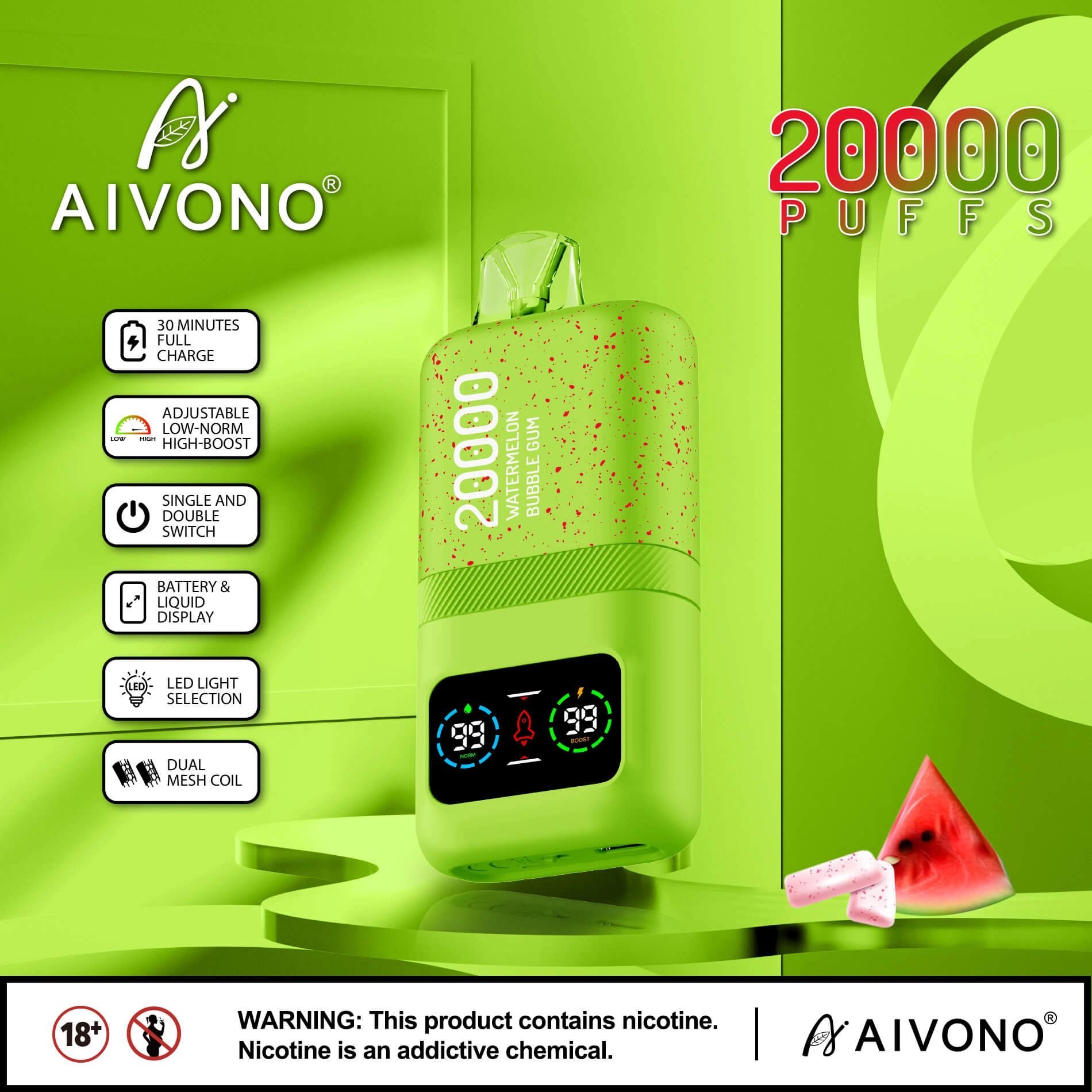 AIVONO AIM MAGIC 20000 Puffs | 0%-5% nicotine, 26mL, dual mesh, LCD display, bulk vape - Image 5