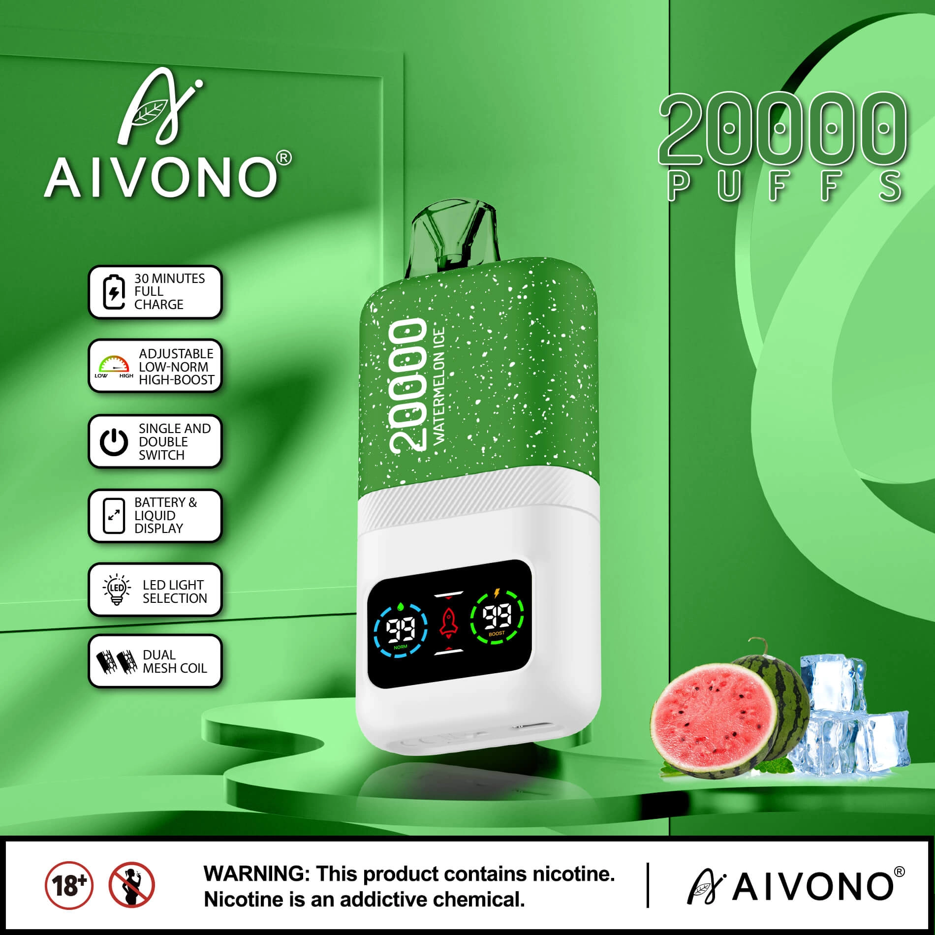 AIVONO AIM MAGIC 20000 Puffs | 0%-5% nicotine, 26mL, dual mesh, LCD display, bulk vape - Image 12