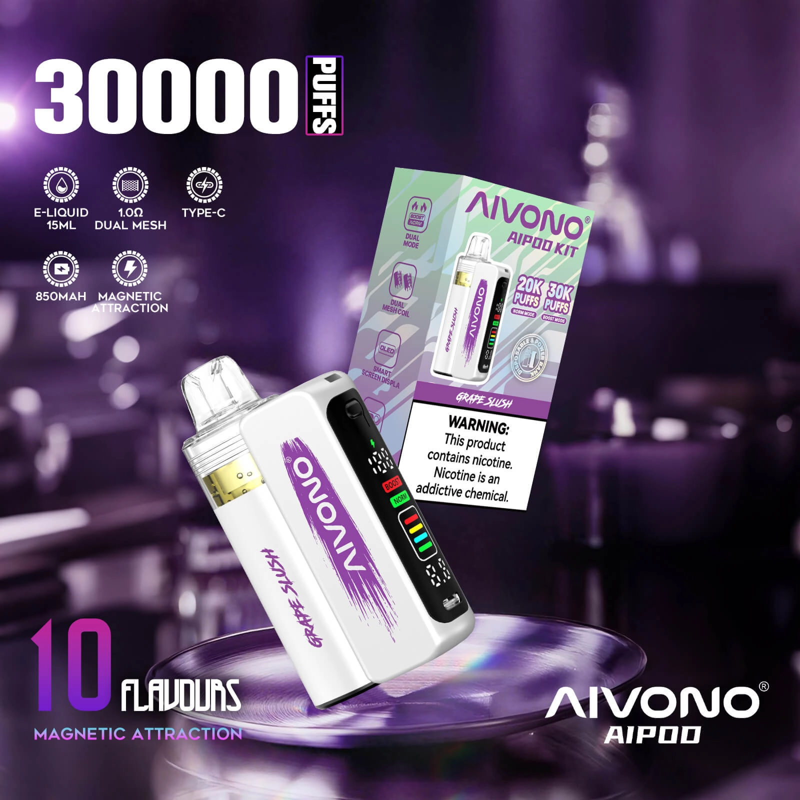AIVONO AIM AIPOD KIT 30000 PUFFS 10 FLAVORS VAPE WHOLESALE FACTORY DISPOSABLE E-CIGARETTE VAPER - Image 6