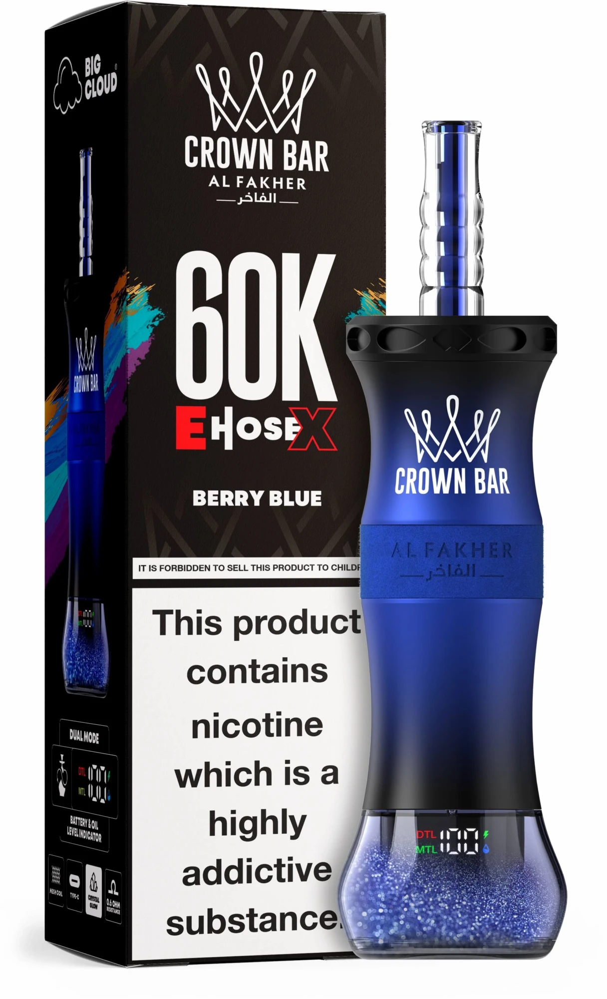 Al Fakher Crown Bar 60K E-Hose X Berry Blue Disposable Hookah Vape