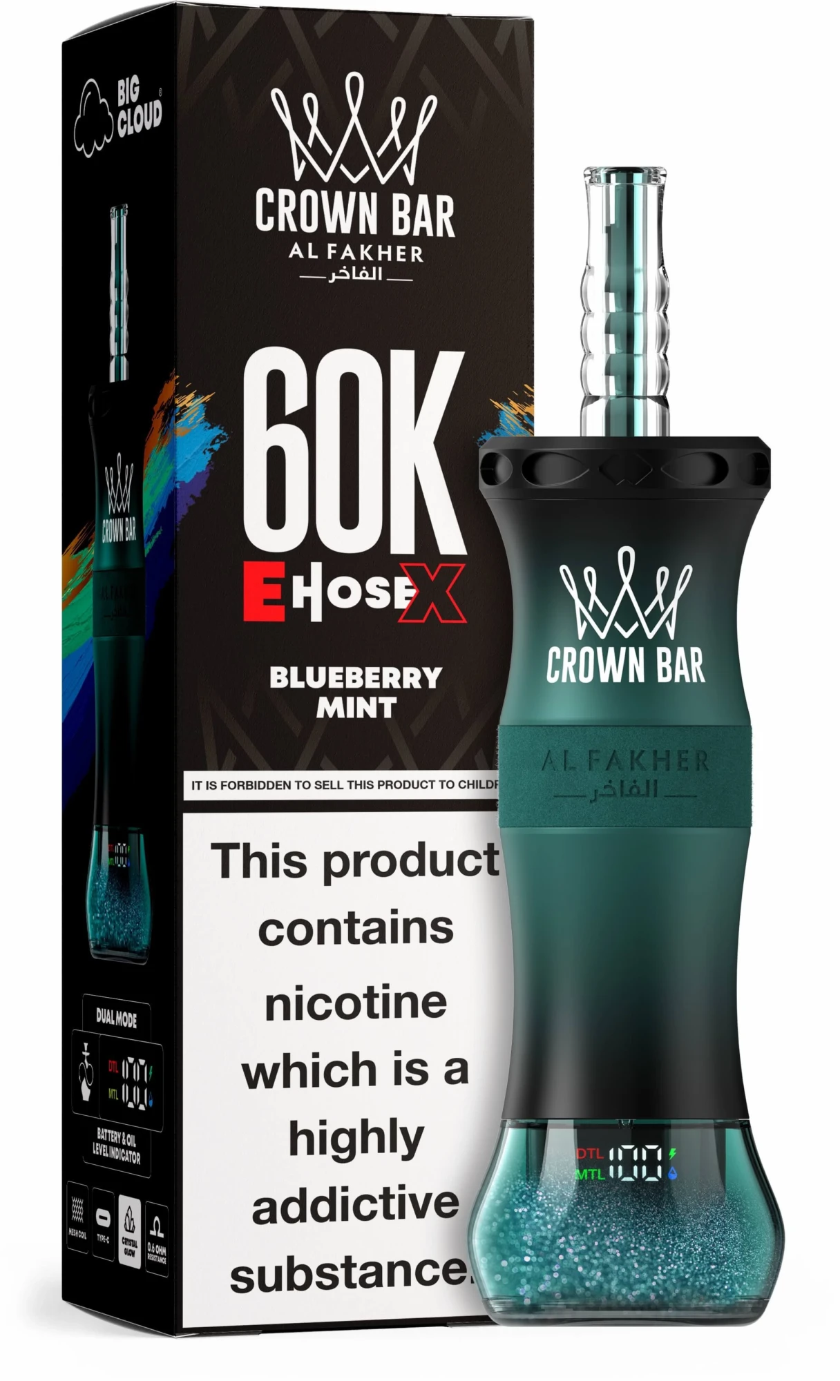 Al Fakher Crown Bar 60K E-Hose X Blueberry Mint Disposable Hookah Vape