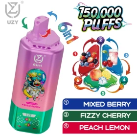 UZY 6-in-1 150K Disposable Vape: 150K Puffs, 6 Flavors System
