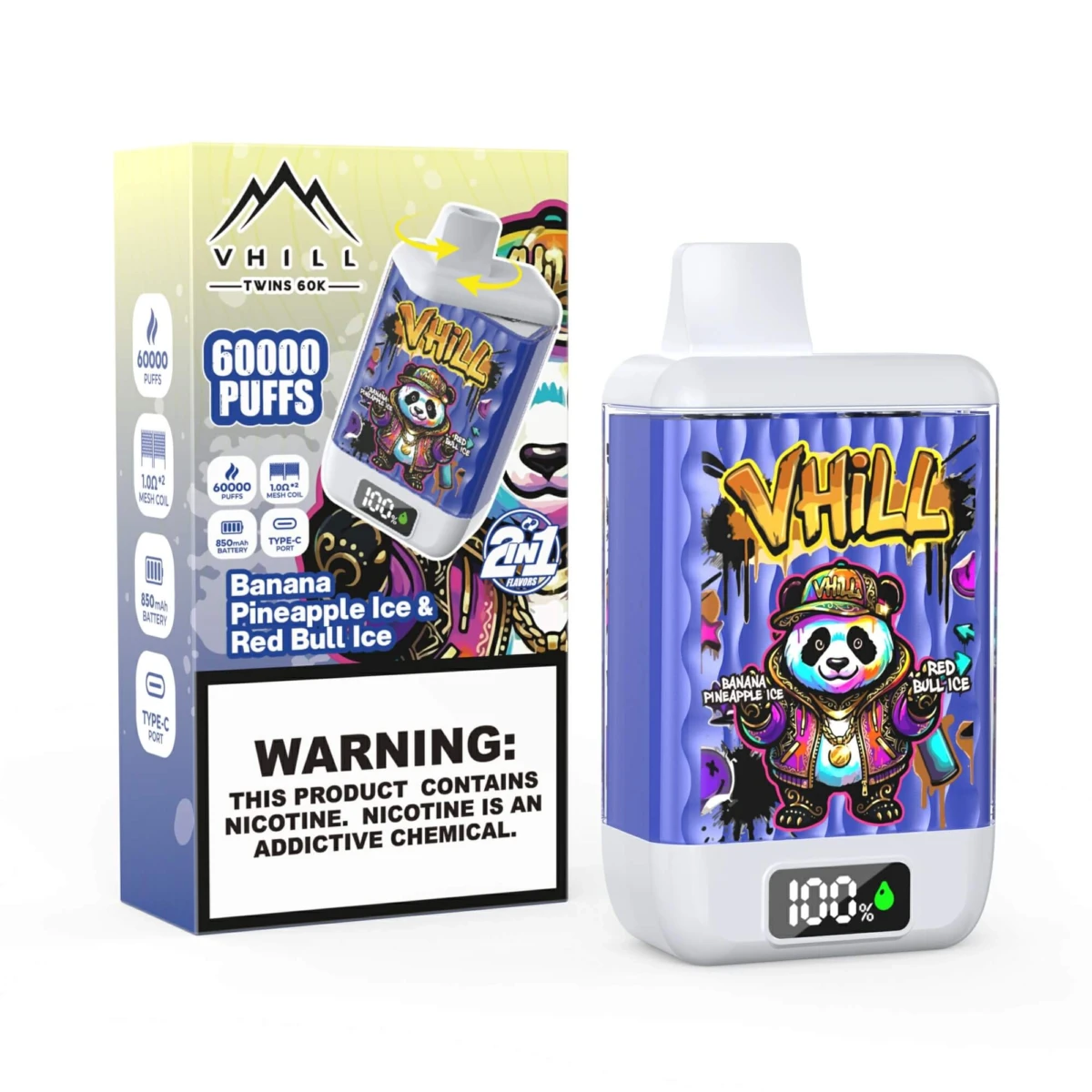 VHILL Twins 60K 2in1 Disposable Vape Banana Pineapple Ice Red Bull Ice 60000 Puffs Wholesale Bulk