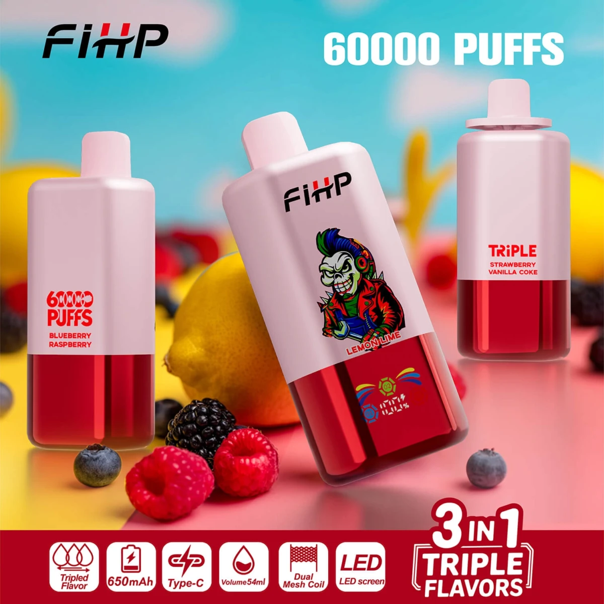 FiHP 60000 Puffs 3in1 Triple Flavor Vape