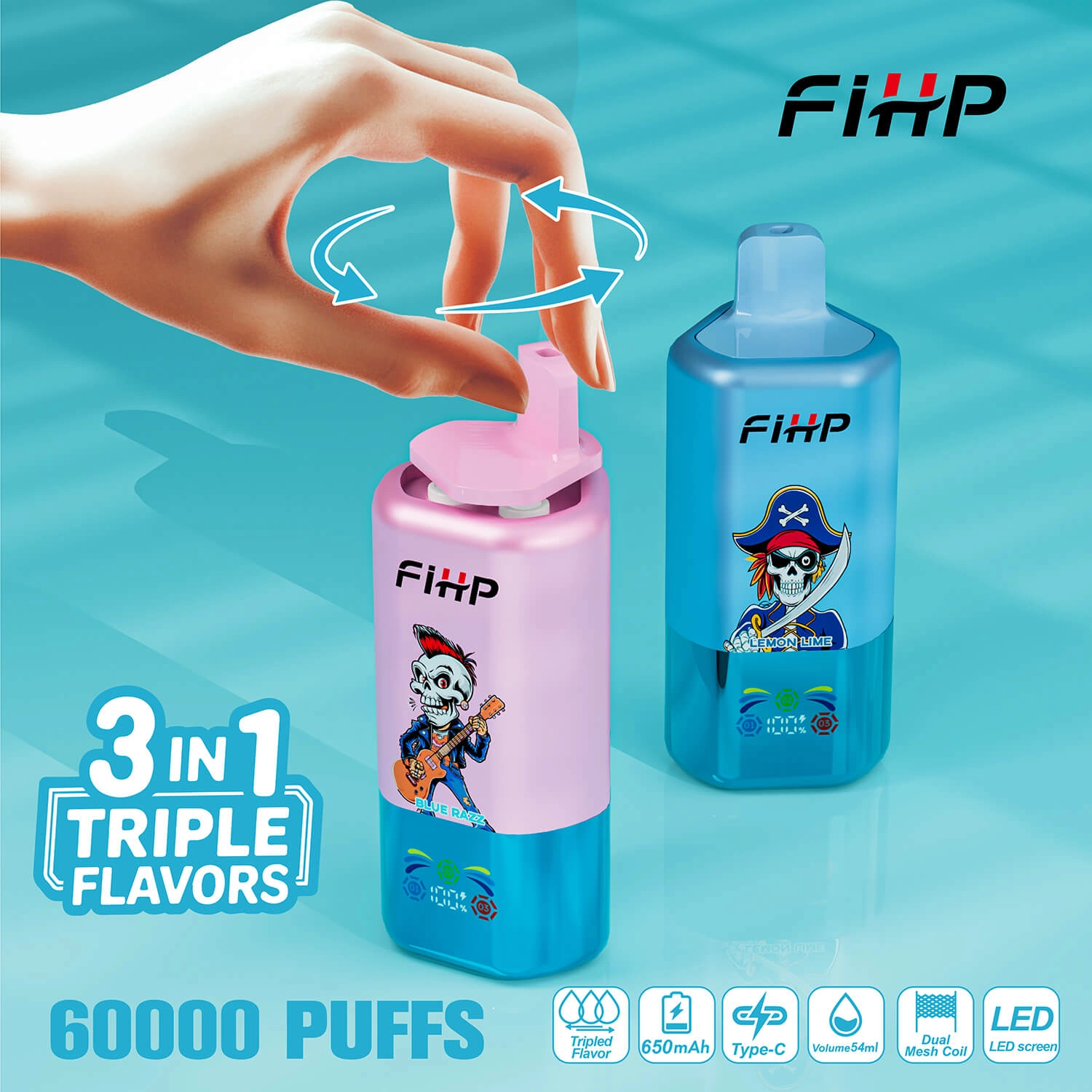 FiHP 60000 Puffs 3in1 Triple Flavor Vape - Image 9