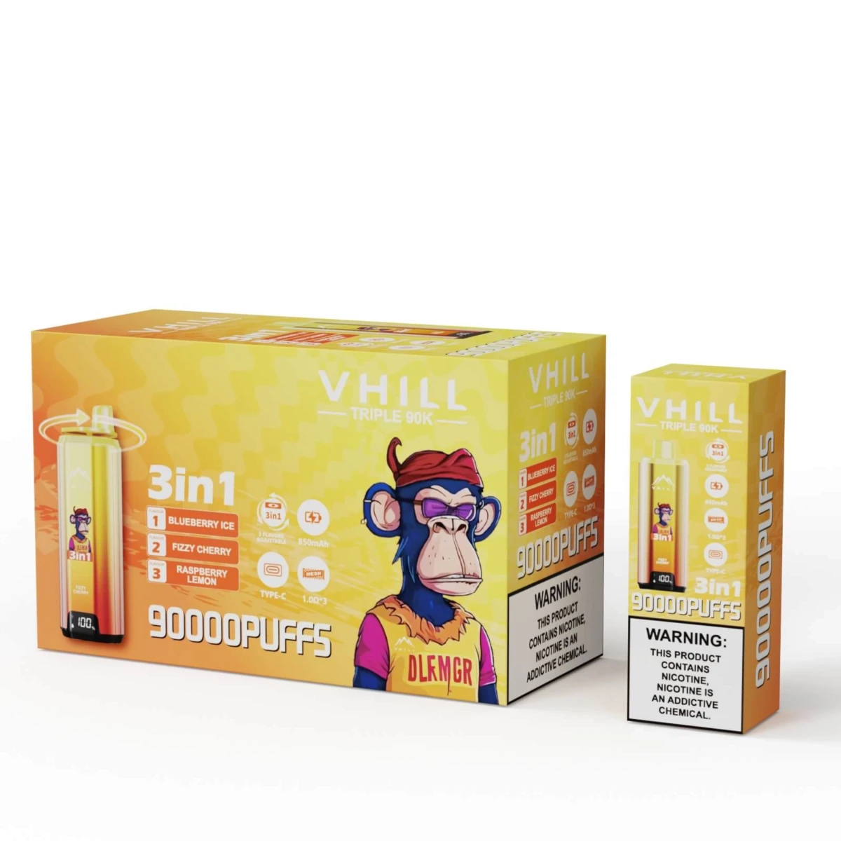 VHILL Triple 90K 3in1 Disposable Vape Blueberry Ice Fizzy Cherry Raspberry Lemon 90000 Puffs Wholesale