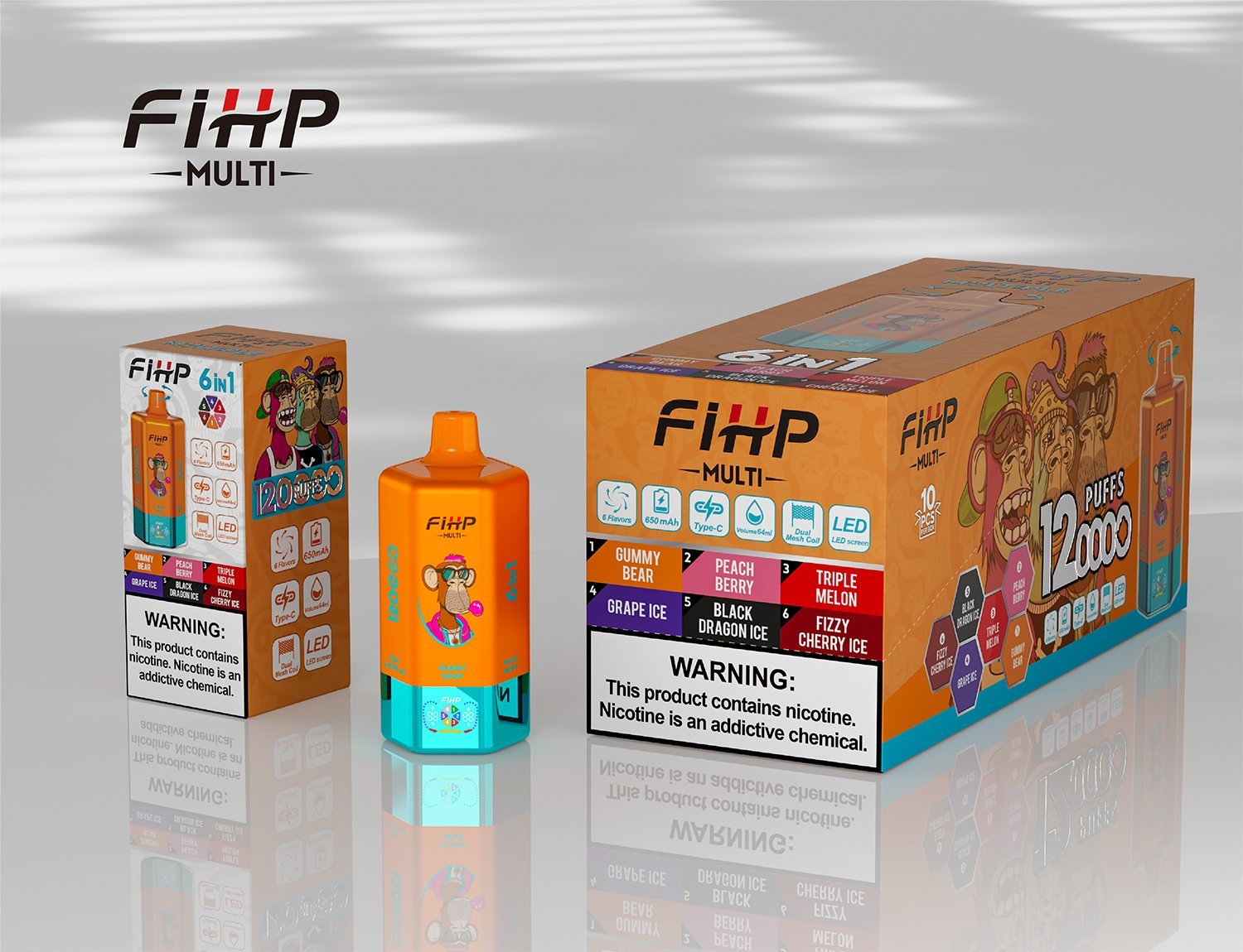 FIHP 120K 6-in-1 120000 Puffs | led screen multi-flavor 64ml high puff count bulk disposable vape - Image 4