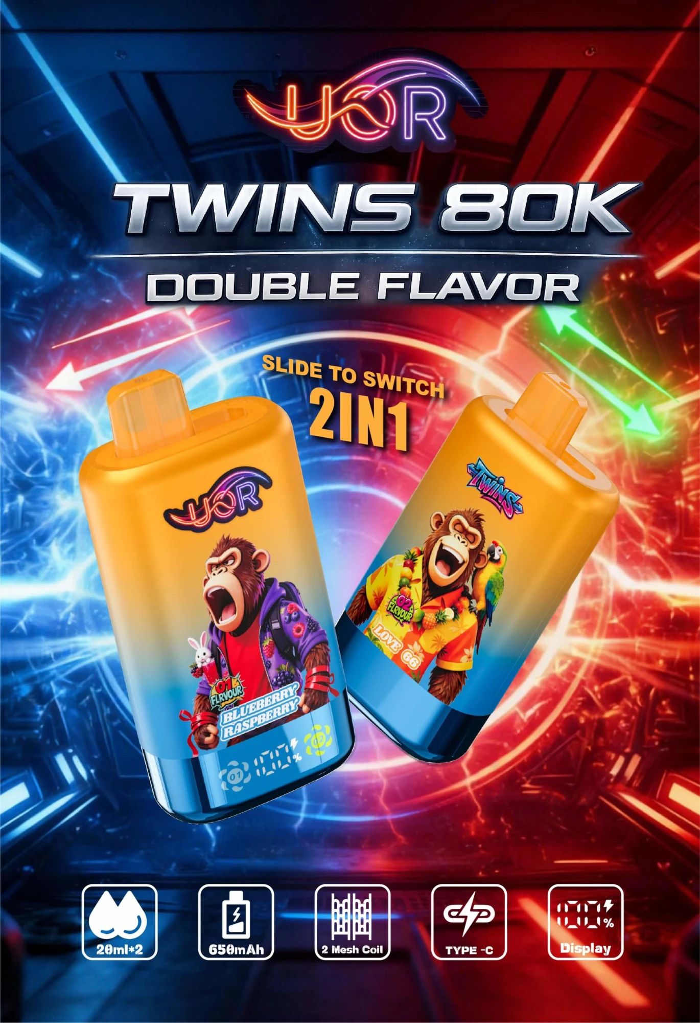UOR Twins 80K Love 66 2-in-1 Disposable Vape