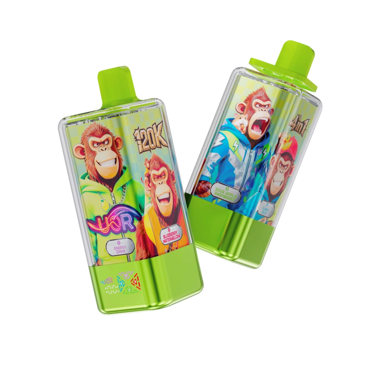 UOR 4 in 1 120K Disposable Vape Energy Drink Blueberry Watermelon Sour Apple Raspberry 4 Flavors